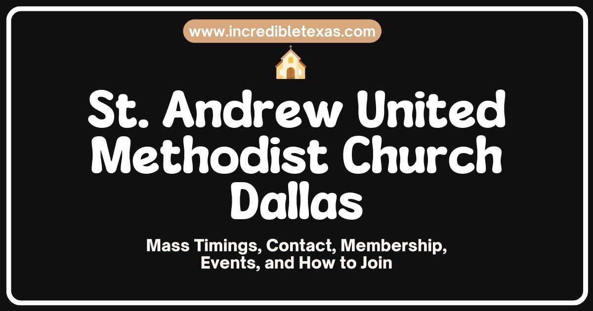 Exterior view of St. Andrew United Methodist Church in Dallas, featuring its iconic architecture and welcoming entrance, surrounded by lush greenery, symbolizing community and faith. Ideal for discussions on Dallas churches, Methodist congregations, and local worship spaces.